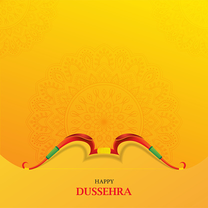 Happy Dussehra Indian Festival Card With Bow On Orange Background With  Mandala Stock Illustration - Download Image Now - iStock