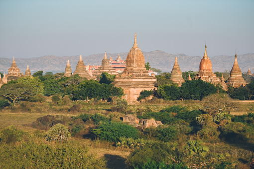 Panoramic view of ancient temples in Bagan, Myamar (Burma), Asia.