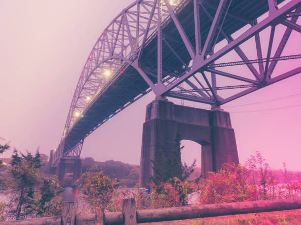 istock Sagamore Bridge Low Angle Closeup View, Retro Style Autumn Photo. 1281585161