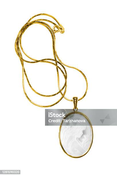 Cameo Necklace Isolated Stock Photo - Download Image Now - Locket, Necklace, White Background