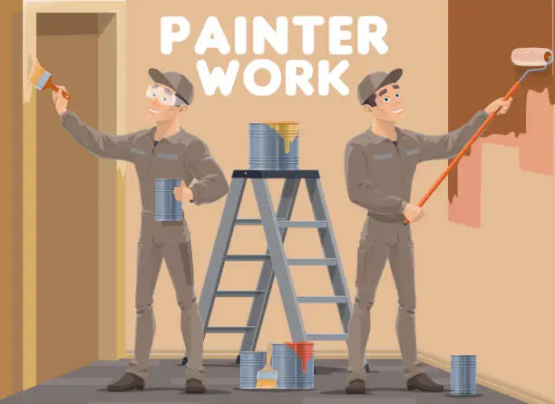 Vector illustration of House room wall painting service work vector