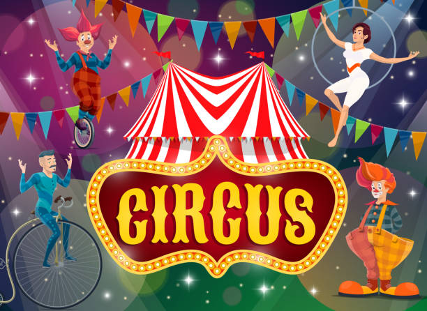 große top-zelt zirkus show performer vektor poster - women circus acrobat gymnastics stock-grafiken, -clipart, -cartoons und -symbole