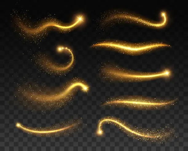 Vector illustration of Stars with glowing golden sparkles, light effects