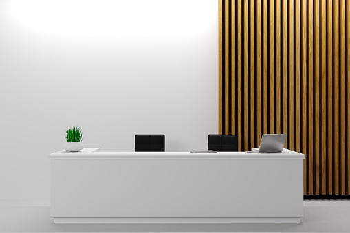 3d illustration. Reception in the lobby interior. Hall of a public building or hospital furniture.