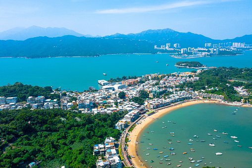 Drone view of Peng Chau island in Hong Kong