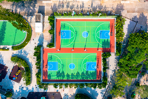 Aerial Hong Kong's housing estate with Basketball court