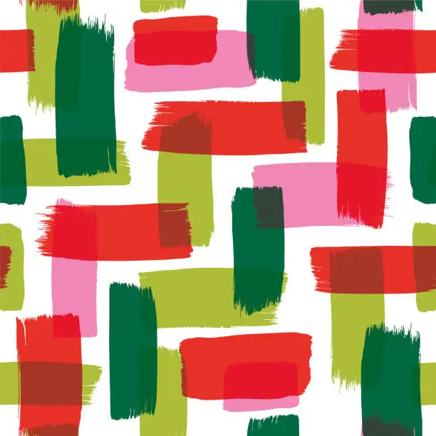 Vector illustration of Christmas Seamless Pattern with Painted Brush Strokes.