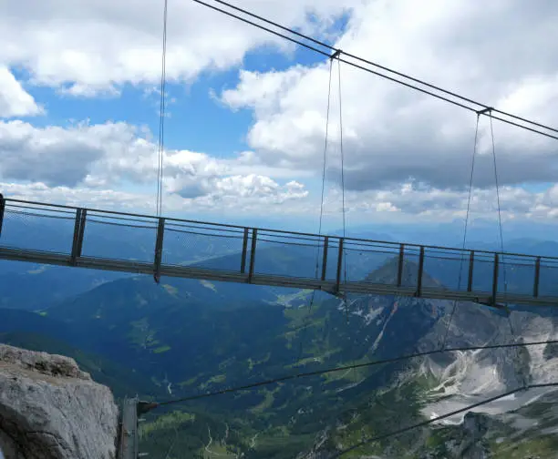The famous suspension bridge, skywalk at Dachstein Glacier in Austria