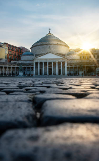 Naples, Piazza del Plebiscito Pantheon view Early morning at the Piazza del Plebiscito in Naples piazza plebiscito stock pictures, royalty-free photos & images