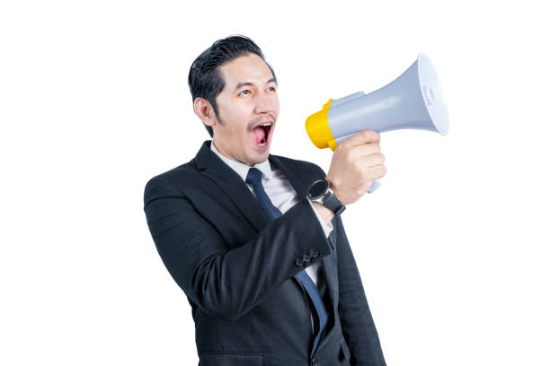 istock Asian businessman shout on megaphone 1281599175