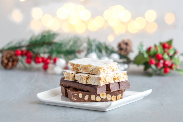 istock Spanish Christmas sweets turron and bright light in the background 1281604785