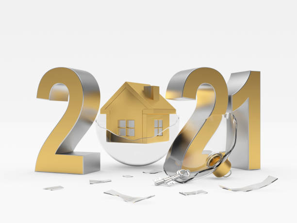 istock 2021 and broken Christmas ball with house icon 1281607587
