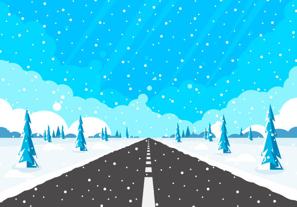 ilustraciones, imágenes clip art, dibujos animados e iconos de stock de carretera de invierno 1 - scenics highway road backgrounds