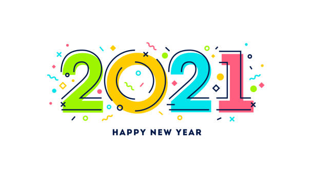 istock 2021 new year logo with abstract geometric shapes. Multicolored holiday design. Design for invitation, calendar, greeting card, etc. 1281609725
