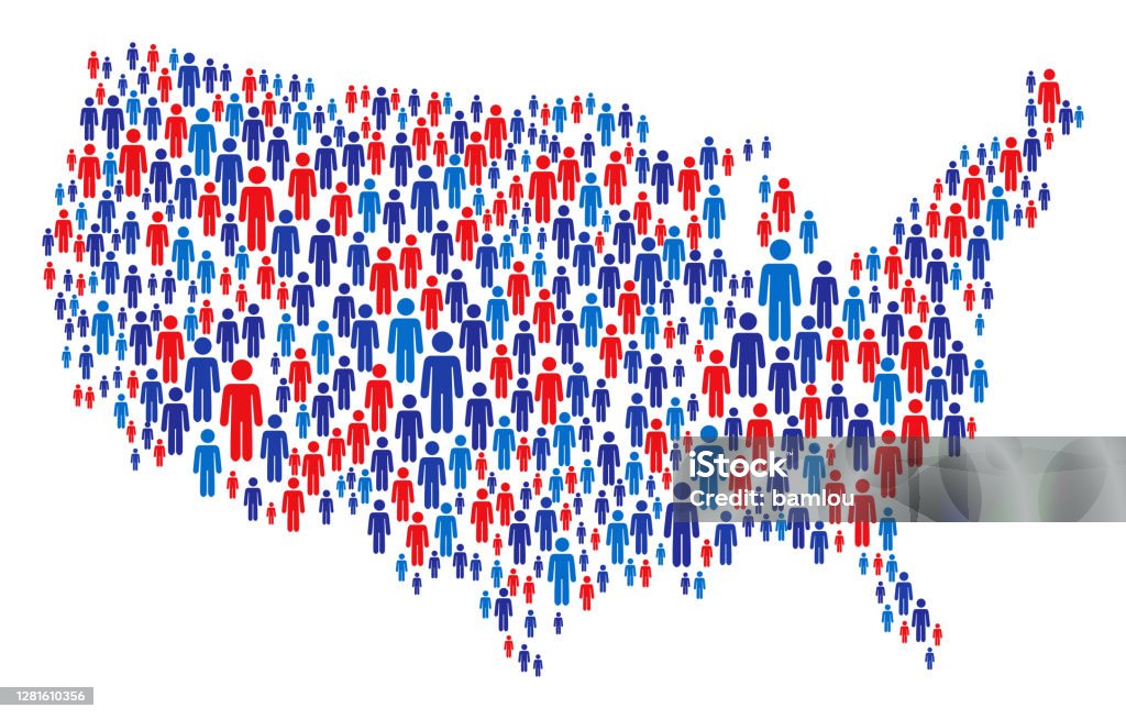USA Map Made of Stickman Figure with Patriotic Colors Vector of USA Map Made of Stickman Figure with Patriotic Colors USA stock vector