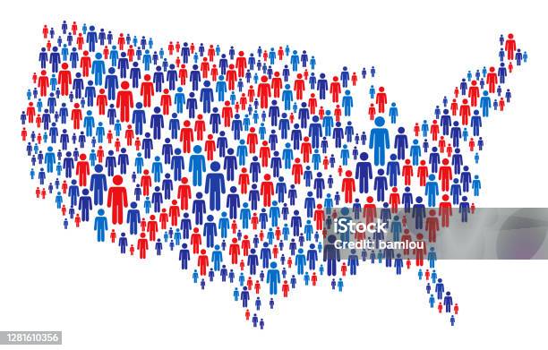 Usa Map Made Of Stickman Figure With Patriotic Colors Stock Illustration - Download Image Now
