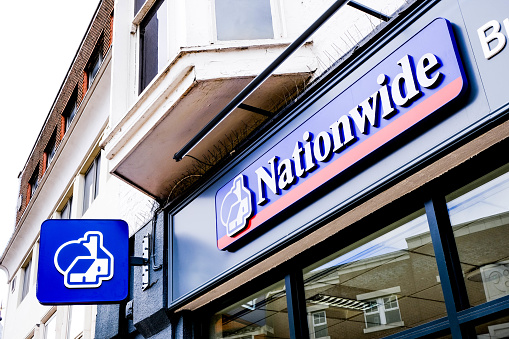London UK June 14 2020, Nationwide Building Society Branch Company Logo With No People, As Goverment Lockdown Restrictions Begin To Lift