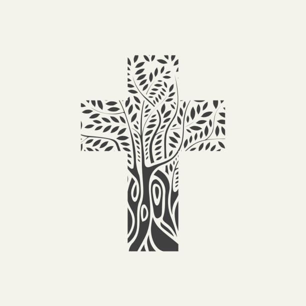 ilustraciones, imágenes clip art, dibujos animados e iconos de stock de diseño plano de la cruz cristiana en forma de árbol - jesus christ illustrations