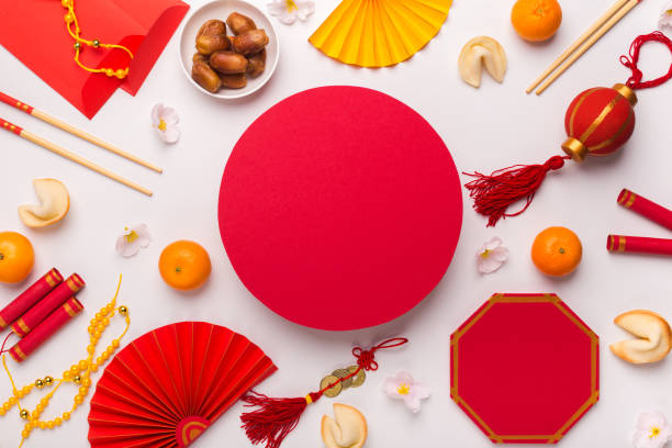 istock Festive decorations for Chinese or lunar New year with fresh tangerines 1281610967