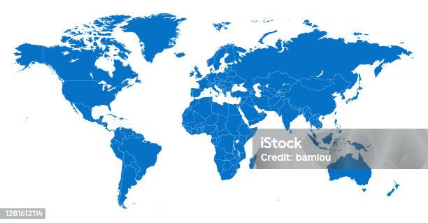 Mappa I Paesi Seperati Del Mondo Blu Con Il Contorno Bianco - Immagini vettoriali stock e altre immagini di Planisfero