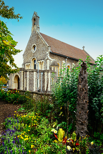 St James Roman Catholic Church atForbury Gardens public park in the town of Reading, Berkshire, England, UK.