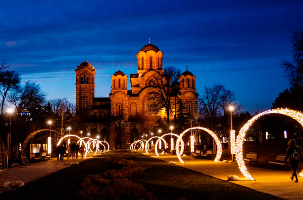 igreja de são marcos, decoração de belgrado para o natal e ano novo - belgrade churches - fotografias e filmes do acervo