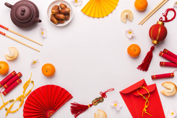 istock Chinese New Year background with traditional decorations 1281624366