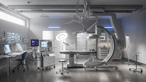 Modern operating room in a hospital generated digitally Digital image of the interior of a surgery room in a hospital without any people medical equipment stock pictures, royalty-free photos & images