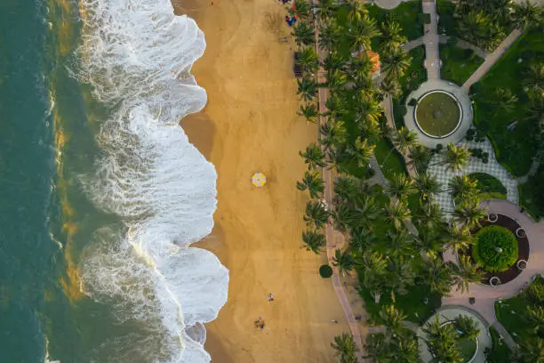 Drone view of Nha Trang beach, Khanh Hoa province, Central Vietnam