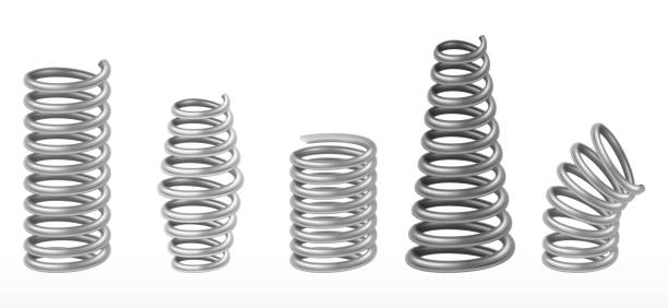 illustrations, cliparts, dessins animés et icônes de ressorts métalliques réalistes, fil de rebond en spirale chromée - springs spiral flexibility metal