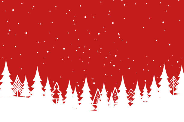 frohe weihnachten mit weihnachtsbaum auf rotem grund. - christmas stock-grafiken, -clipart, -cartoons und -symbole