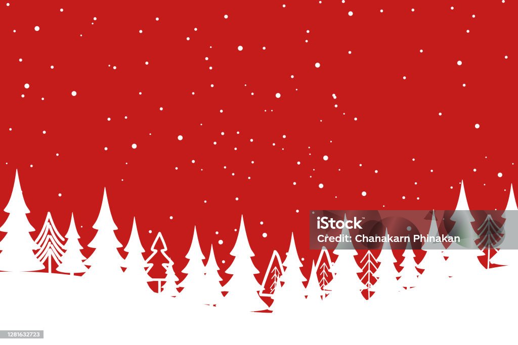 God jul med julgran på röd bakgrund. - Royaltyfri Jul vektorgrafik