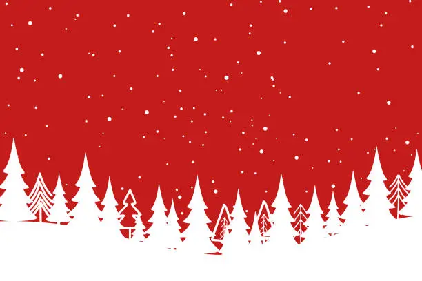 Vector illustration of Merry Christmas with Christmas tree on red background.