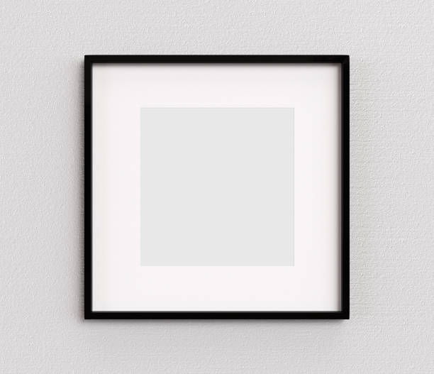 istock Black picture frame square shape on white wall. Blank Mockup 1281634306