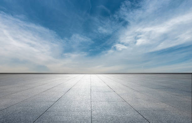 istock Under a clear sky, the setting sun after sunset shines on the marble floor 1281634366