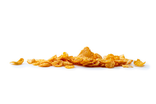 corn flakes isolated on white background, low angle view
