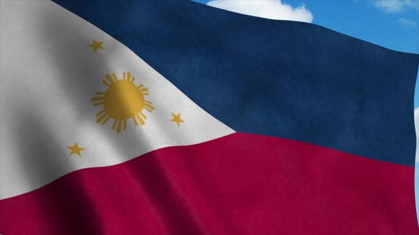 istock Philippines flag waving in the wind, blue sky background. 3d rendering 1281635972