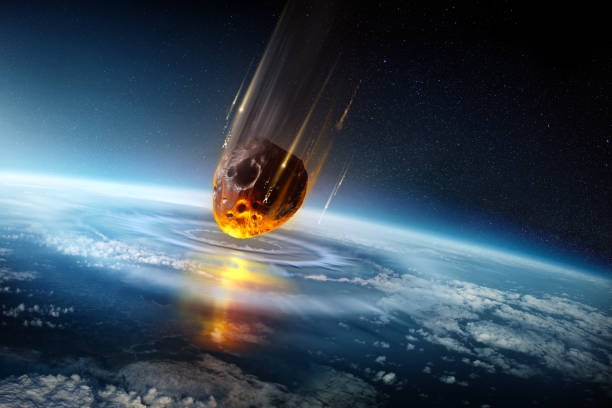 büyük meteor bizim gezegenlerin atmosfere çarpıyor - asteroid stok fotoğraflar ve resimler