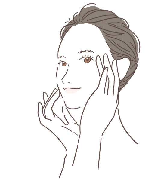 kobieta robi masaż twarzy - beauty treatment obrazy stock illustrations