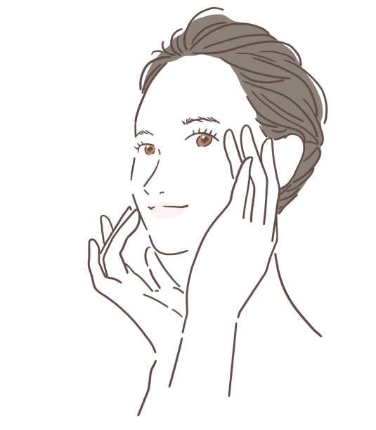 ilustrações de stock, clip art, desenhos animados e ícones de woman doing facial massage - dieting front view vertical lifestyles