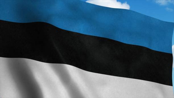 istock Estonia flag waving in the wind, blue sky background. 3d rendering 1281636477