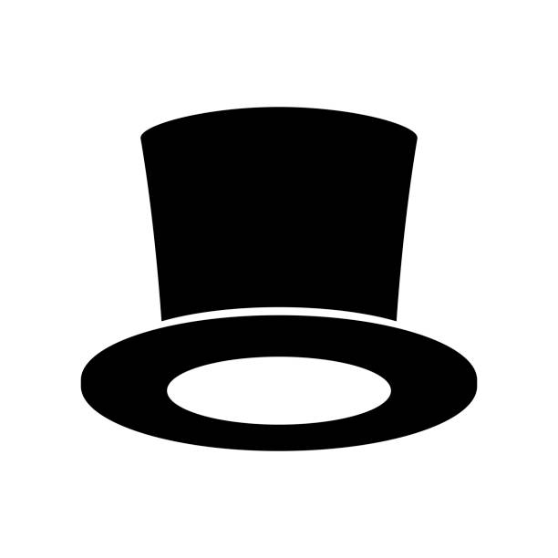 ilustrações, clipart, desenhos animados e ícones de ícone black top hat isolado no fundo branco. chapéu cavalheiro cilindro, chapéu mágico de abas largas. ícone de acessórios masculinos elegantes. ilustração vetorial - top hat