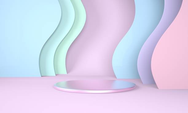 istock Podium use for product presentation. Abstract wave background. 3d rendering - illustration. 1281639014