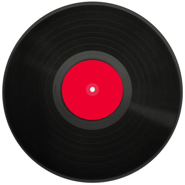 istock Black vinyl record play music vintage. Red label 1281639197