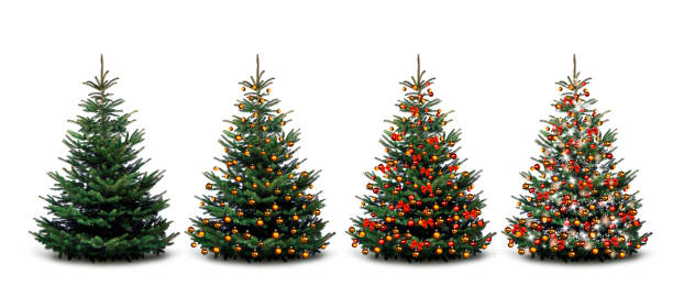 istock Colorfully decorated Christmas tree against a white background 1281640469