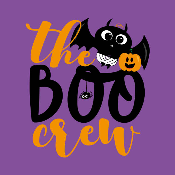ilustrações de stock, clip art, desenhos animados e ícones de the boo crew- cute bat, spider, and pumpkin for halloween. - bat halloween spider web spooky