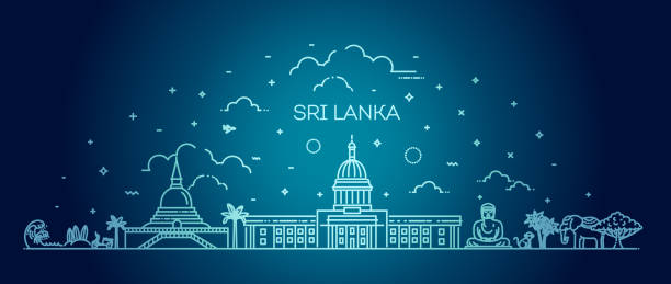 Sri Lanka line skyline with panorama Sri Lanka skyline with panorama in sky background. Vector Illustration. sri lanka skyline stock illustrations