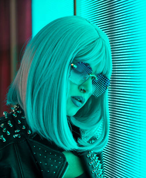 istock Beautiful woman illuminated by led lights 1281643655