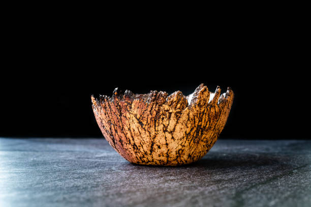 Handmade Ceramic Bowls and Cups Handcrafted with Traditional Ottoman Pattern on Dark Surface and Backround / Handicraft.