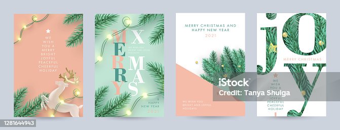 istock Merry Christmas and Happy New Year Set of backgrounds, greeting cards, posters, holiday covers. 1281644943